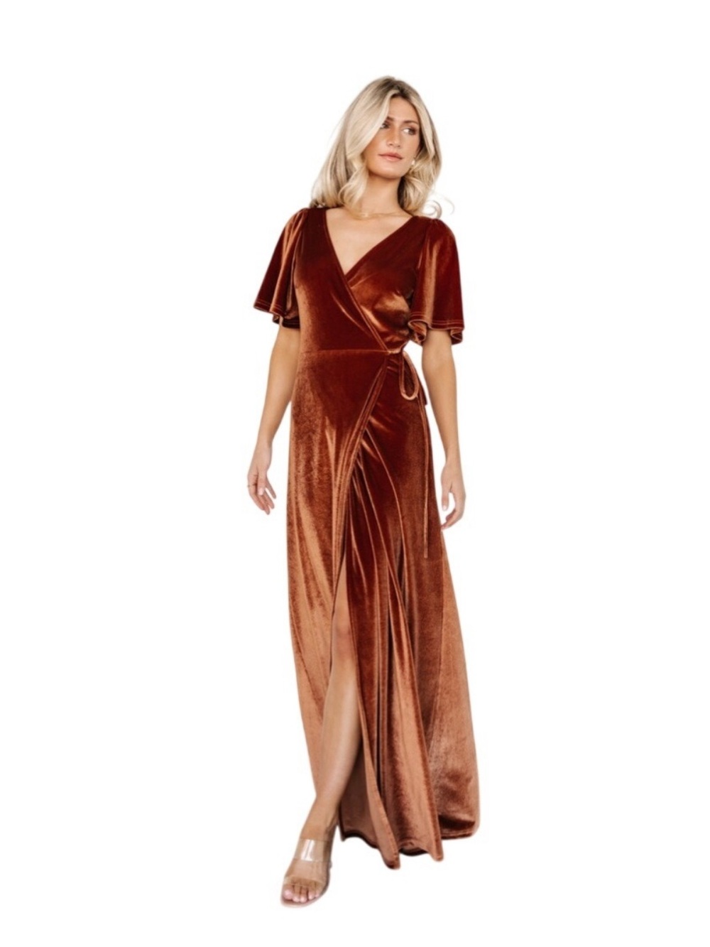 Baltic Born Rust Velvet Wrap Maxi Dress
